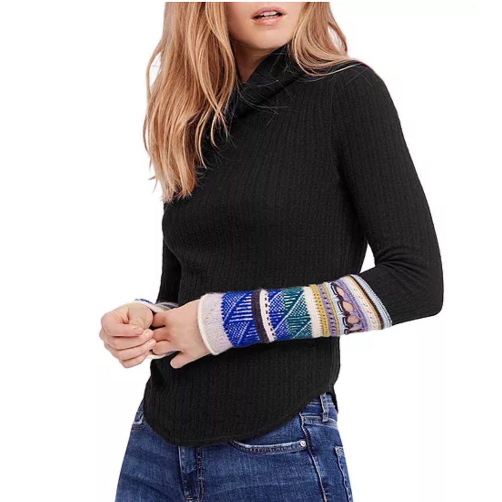 FREE PEOPLE Long Sleeve Mixed-Up Cuff Sweater Size Medium
